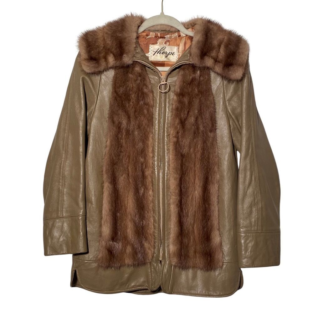 Thorpe Vintage Leather and Mink Fur Jacket Coat, Size S